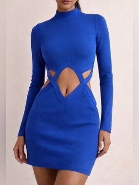 ZARA Electric Blue Cutout Bodycon Dress 💙 Sculpted Waist NWT Size M